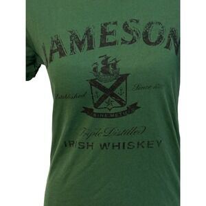 Jameson Irish Whiskey Staff Graphic T-Shirt Green Womens Medium Distressed Logo